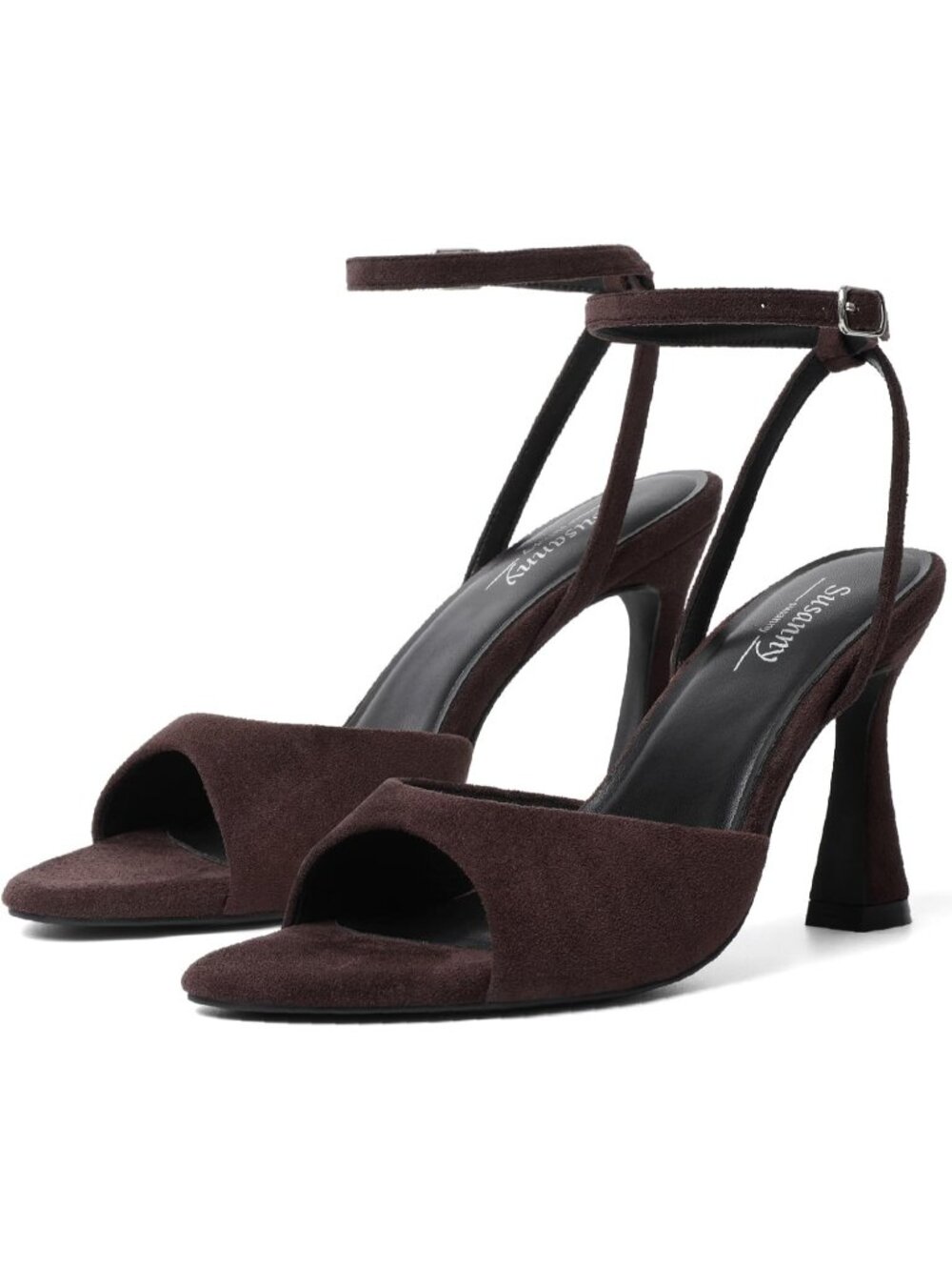 Women's Chocolate Brown Pointed Open Toe Chunky Block Heel Ankle Strap Sandals